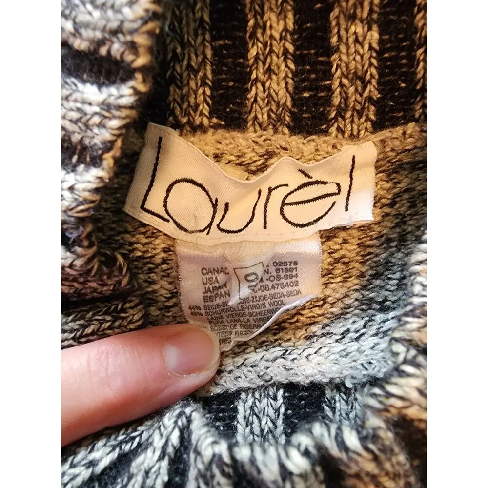 LAUREL Womens Size 40(US Size 10) Mock Neck Tan Black Embroidered Sweater